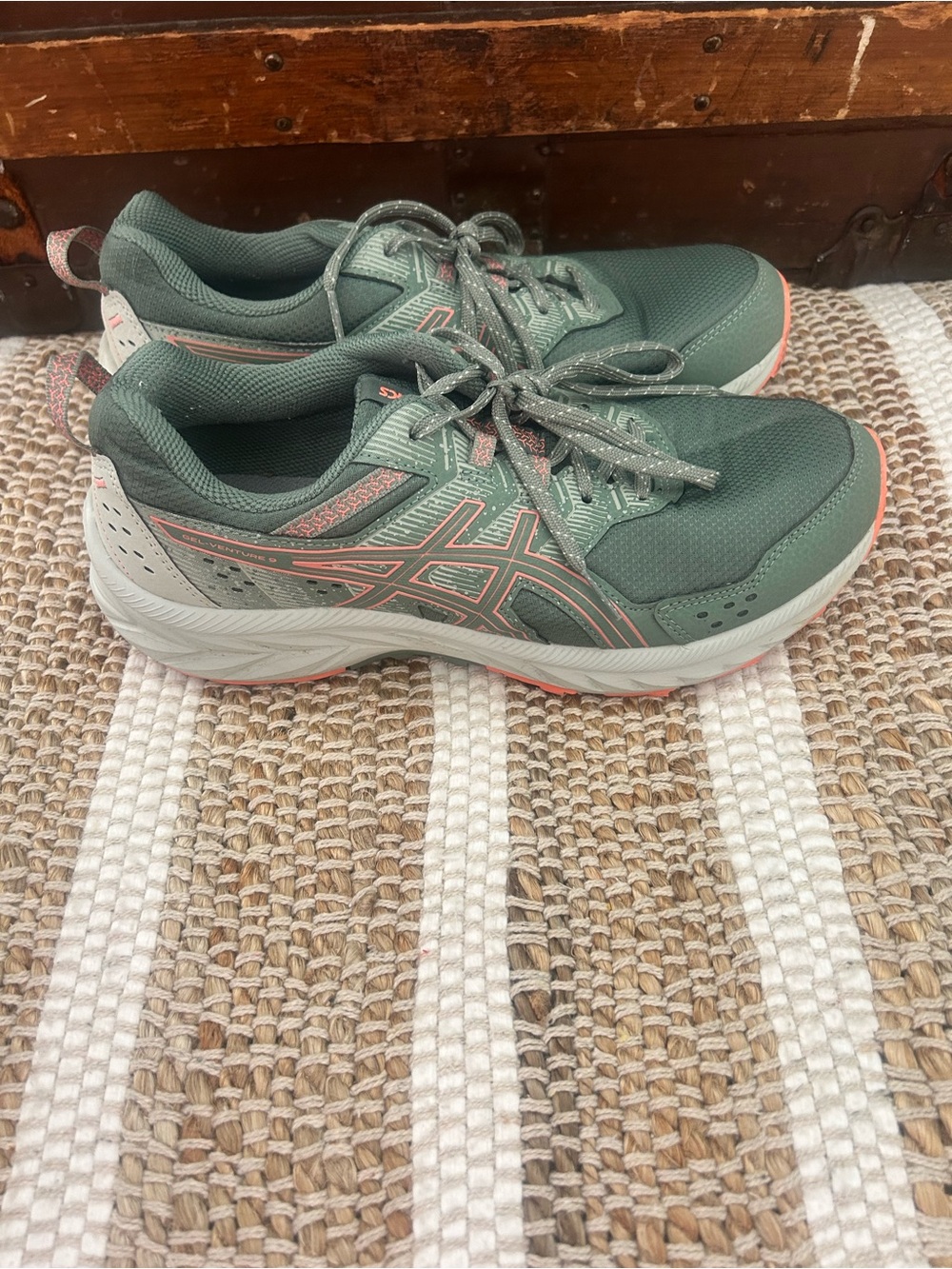 ASICS Women's Sage Green Athletic Sneakers with Coral Accents
